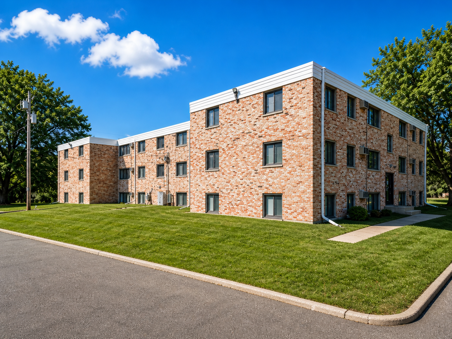 Front exterior of Winnetka Manor Apartments at 4521 Winnetka Avenue N, New Hope